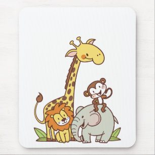 Tiere niedlicher Cartoon - Giraffe, Löwe und Affe Mousepad