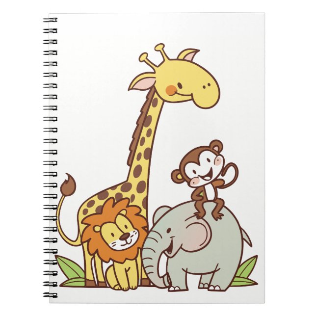 Tiere niedlicher Cartoon - Giraffe, Löwe und Affe Notizblock (Vorderseite)