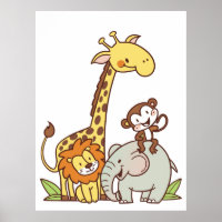 Tiere niedlicher Cartoon - Giraffe, Löwe und Affe