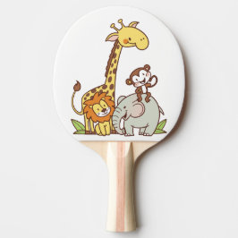 Tiere niedlicher Cartoon - Giraffe, Löwe und Affe Tischtennis Schläger