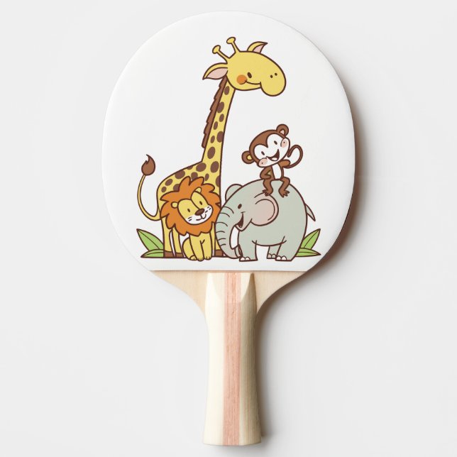 Tiere niedlicher Cartoon - Giraffe, Löwe und Affe Tischtennis Schläger (Vorderseite)