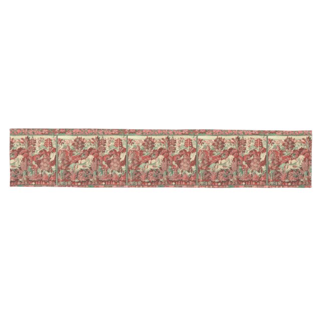 TIERE, PFERDE, HOLZ, Rot, Grün Mittelgroßer Tischläufer (Horizontal)