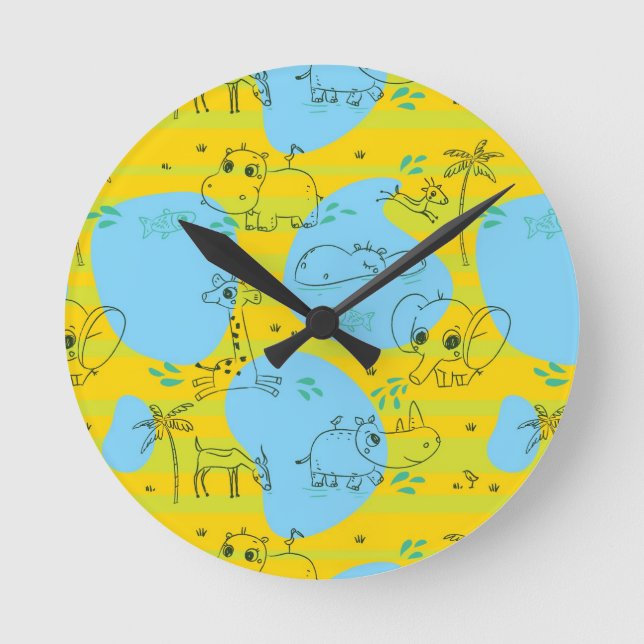 Tiere spielen Baby Muster Hintergrund Runde Wanduhr (Vorderseite)