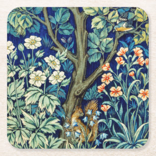 Tiere und Blume, Wald, William Morris Rechteckiger Pappuntersetzer