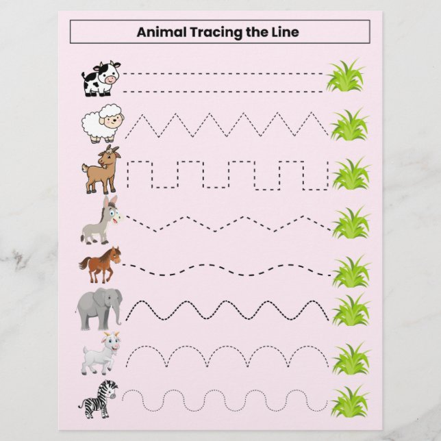 Tiere verfolgen das Line Worksheet for Kids Flyer (Vorne)