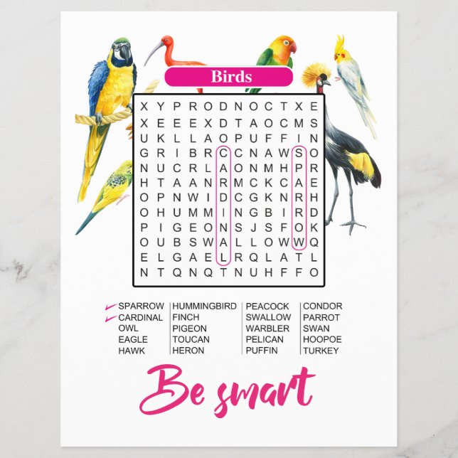 Tiere & Vögel Wortsuche | Spaß Bildung Flyer (Vorne)