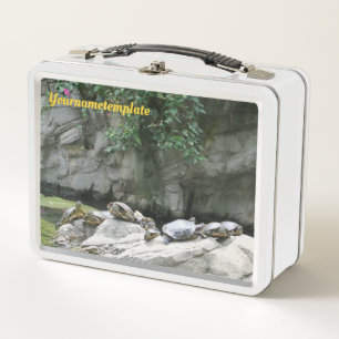 Tiere, Wasser, Schildkröten, Steine, Blume, Natur, Metall Brotdose