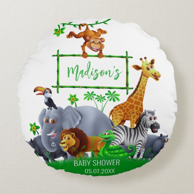 Tiere Wild One Jungle Grünpflanzen Safari Kinder B Rundes Kissen (Vorderseite)