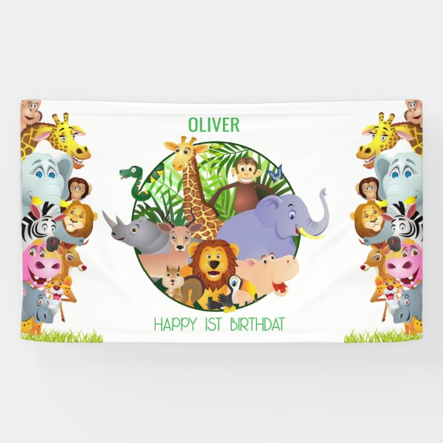 Tiere Wild-One-Jungle-Safari Für Kinder Banner (Horizontal)