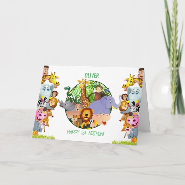 Tiere Wild-One-Jungle-Safari Für Kinder Dankeskarte (Vorderseite)