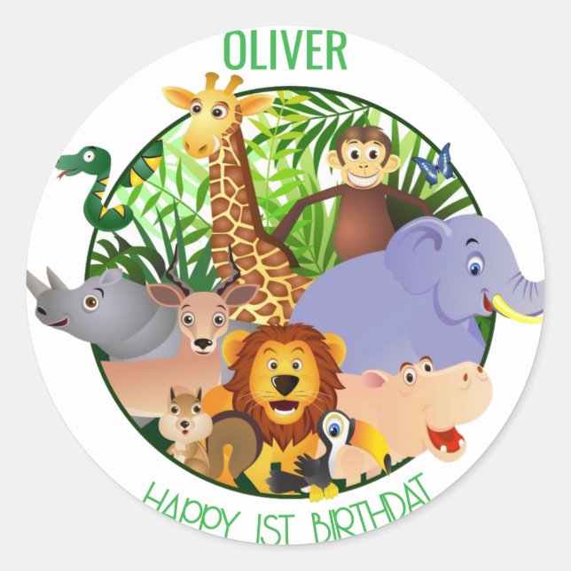 Tiere Wild-One-Jungle-Safari Für Kinder Runder Aufkleber (Vorderseite)