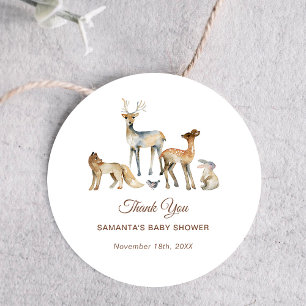 Tiere Woodland Baby Dusche Vielen Dank Runder Aufkleber