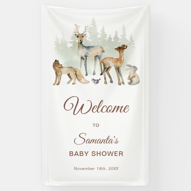 Tiere Woodland Baby Dusche Willkommen Banner (Vertikal)