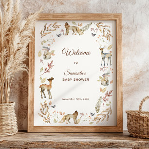 Tiere Woodland Baby Dusche Willkommen Poster