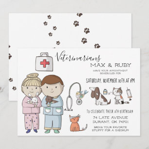 Tierearzt-Themenparty für Kinder: Mädchen und Jung Einladung