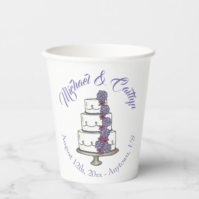 Tiered Lila Floral Wedding Cake Brautparty Pappbecher (Vorderseite)