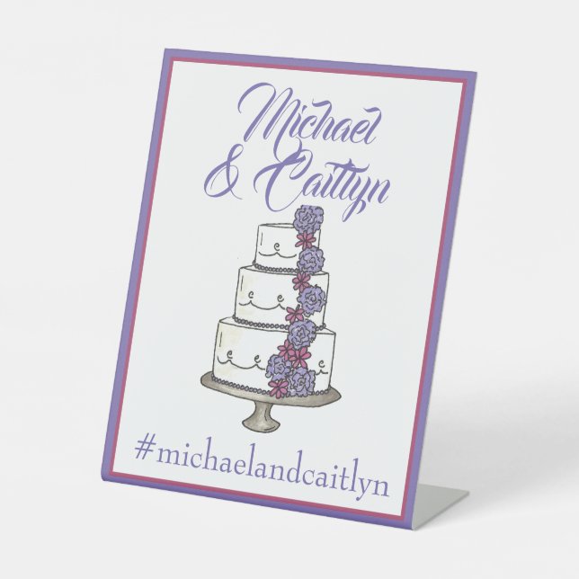 Tiered Lila Floral Wedding Cake Brautparty Sockelschild (Vorderseite)