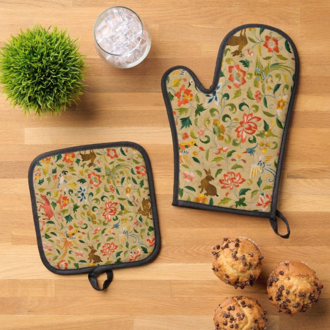 Tieres antikes Pferderückenkaninchen Ofenhandschuh & Topflappen-Set (Oben Unten)