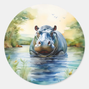 Tierfarbe Hippopotamus Runder Aufkleber