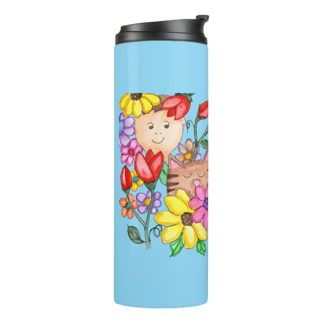 Tierfreunde unter Blumen Thermosbecher (Nach links gedreht)