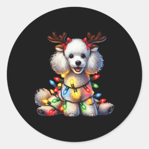 Tierfreunde Xmas Poodle Dog Rentier Christm Runder Aufkleber