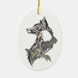 Tierführer Wolf, Adler, Holzschwanz, Schildkröte Keramik Ornament