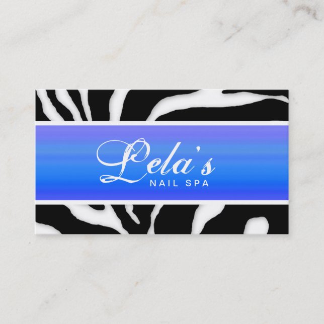 Tiergeschäfts-Kartezebra-Nagel-Salon-blaues Lila Visitenkarte (Vorderseite)