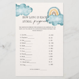 Tiergestation Baby Shower Game Card