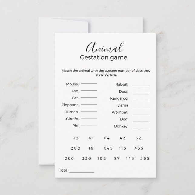 Tiergestationsspiel Babydusche (Vorderseite)