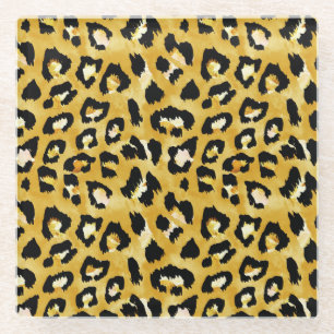 Tierhaut, Aquarellleopard Nahtlos. Glasuntersetzer