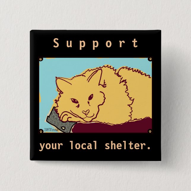 Tierheimstützorange Katze Knopf Button (Vorderseite)