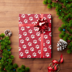 Tierhundekatzen-Haustier-Tatzen-Druck-Muster-Rot Geschenkpapier