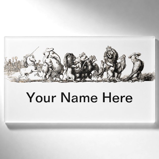 Tierische Niedliche Kunst Einhorn Elefant Löwe Zoo Namenschild (Vorderseite)