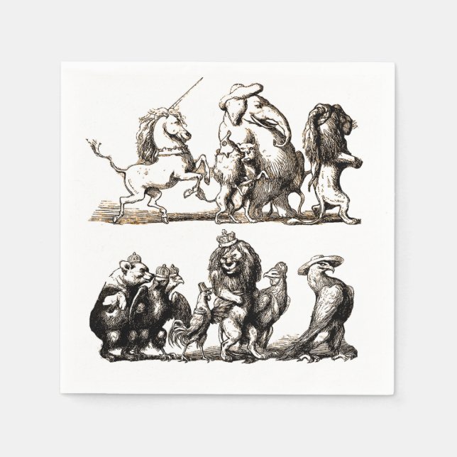 Tierische Niedliche Kunst Einhorn Elefant Löwe Zoo Serviette (Vorderseite)