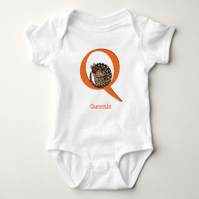 Tierisches ABC Q ist ein Baby-Karosserieanzug Baby Strampler (Vorderseite)