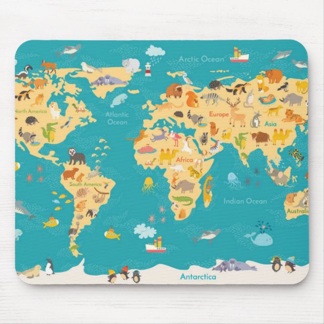 Tierkarte der Welt für Kinder Mousepad (Vorne)