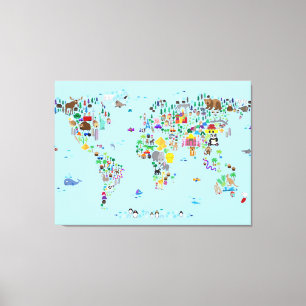 Tierkarte der Welt Leinwanddruck