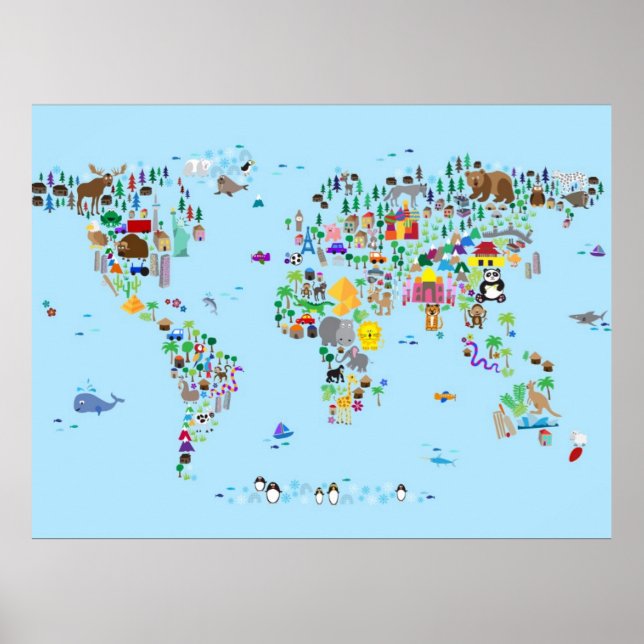 Tierkarte der Welt Poster (Vorne)