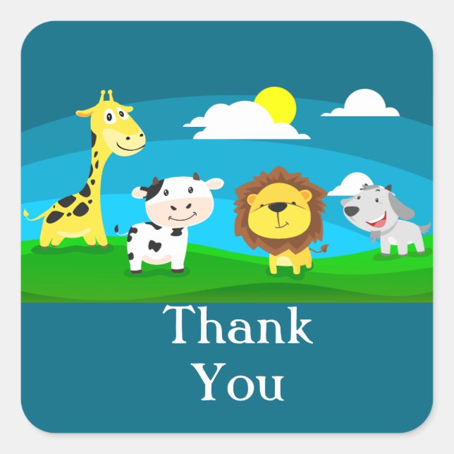 Tierkartoon Quadratischer Aufkleber (Vorderseite)