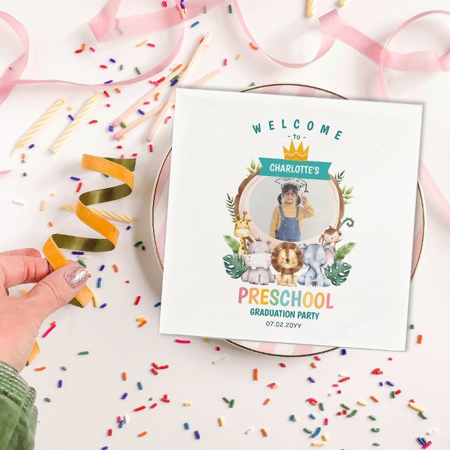 Tierkids-Vorschulfeier Abschluss Serviette (Animal Kids Preschool Graduation Celebration Napkins)