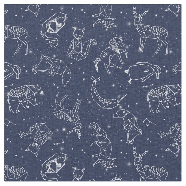 Tierkonstellationen Muster Blauer Navy Stoff (Nahaufnahme)