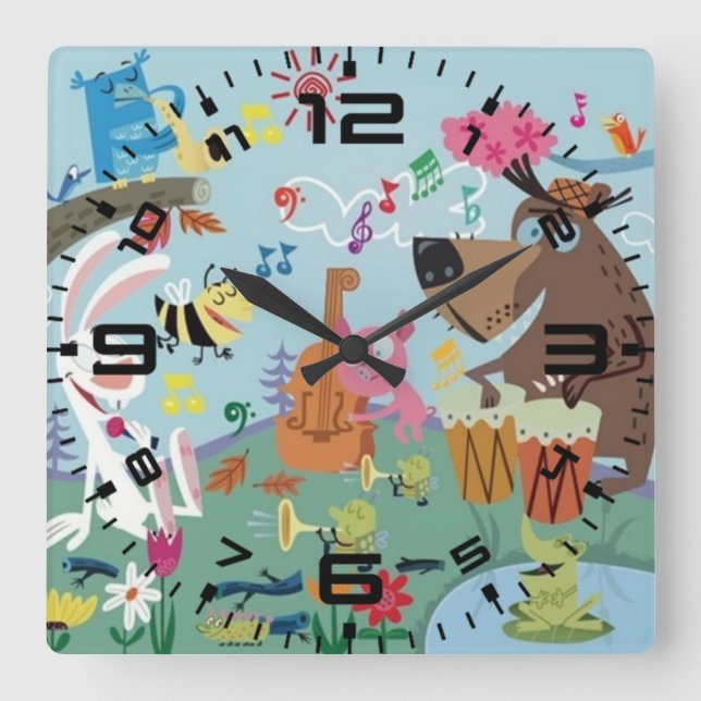 Tierkonzert Quadratische Wanduhr (Vorderseite)