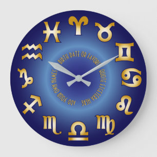 Tierkreis-addieren blaues Goldmonogramm Ihr Große Wanduhr