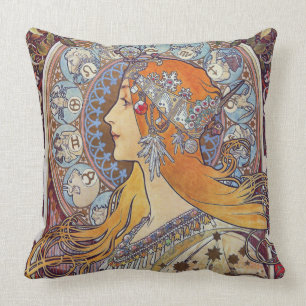 Tierkreis mit ihrer Tiara Jugendstil Kissen