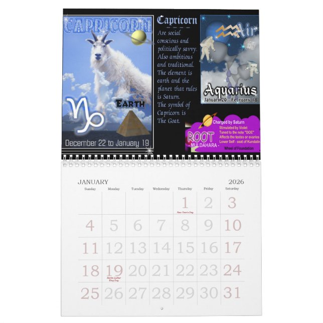 Tierkreis u. Chakra Kalender (Jan 2026)