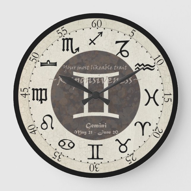 Tierkreis-Uhr - Zwillinge Große Wanduhr (Vorderseite)