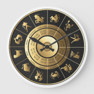 Tierkreis-Wanduhr-Schwarzes u. Gold Große Wanduhr