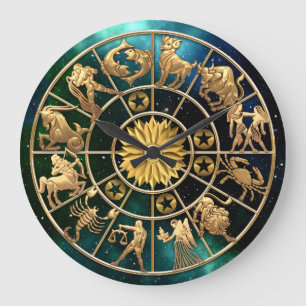 Tierkreis-Zeichen Fünf-Mitgliedsfamilien-Gold Große Wanduhr