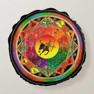 Tierkreis-Zeichen-Schütze-Mandala Rundes Kissen