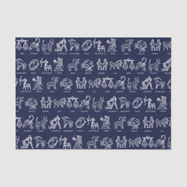 Tierkreis-Zeichen-Seidenpapier (blau) Seidenpapier (Vorderseite)